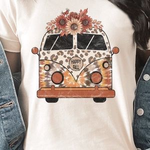 Leopard Floral Fall VW Bus Graphic T-shirt